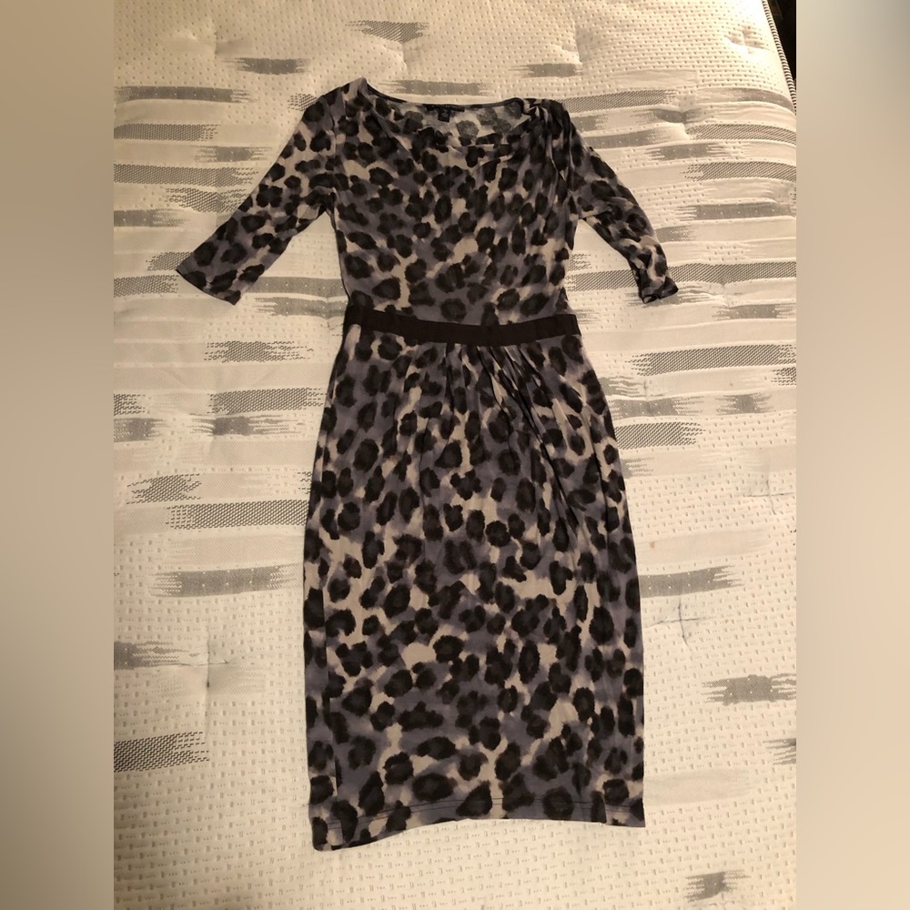 Banana republic small 4 tall fitted gray leopard animal print dress cowl